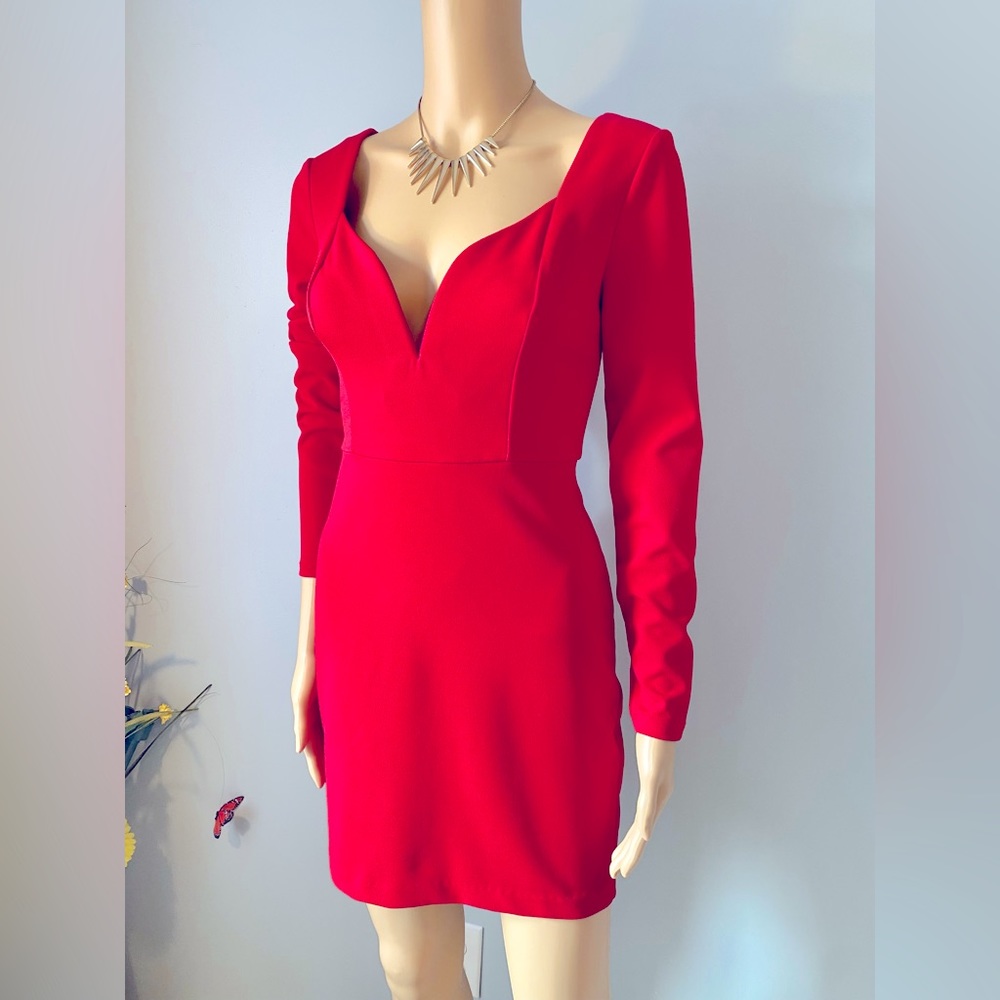 Red express long sleeve bodycon dress size XS